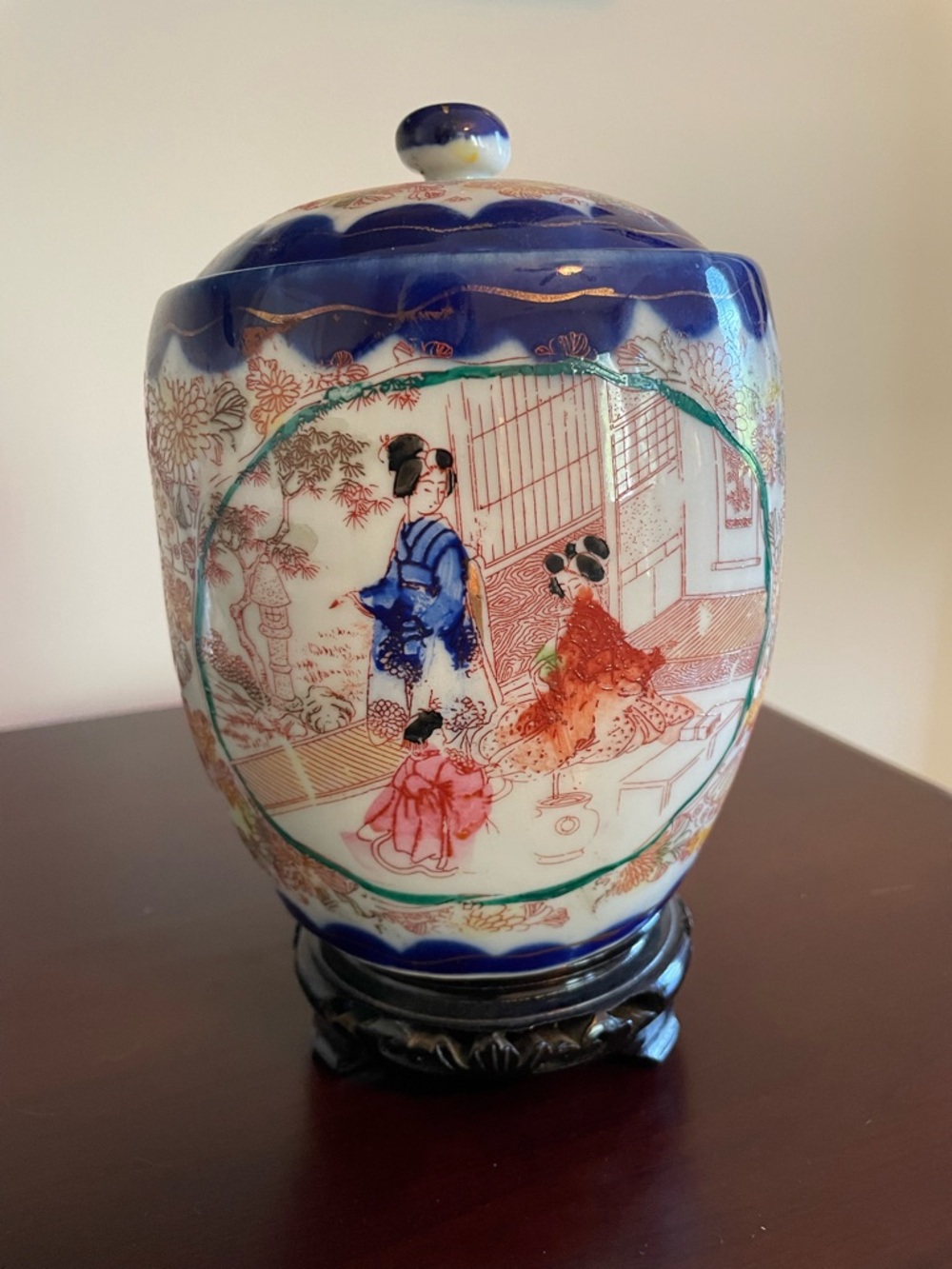 Colbalt Blue Geisha Ginger Jar, Vintage